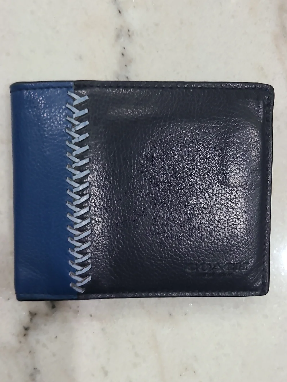 Coach Two-Tone Blue Leather Bifold Card & Key Holder
